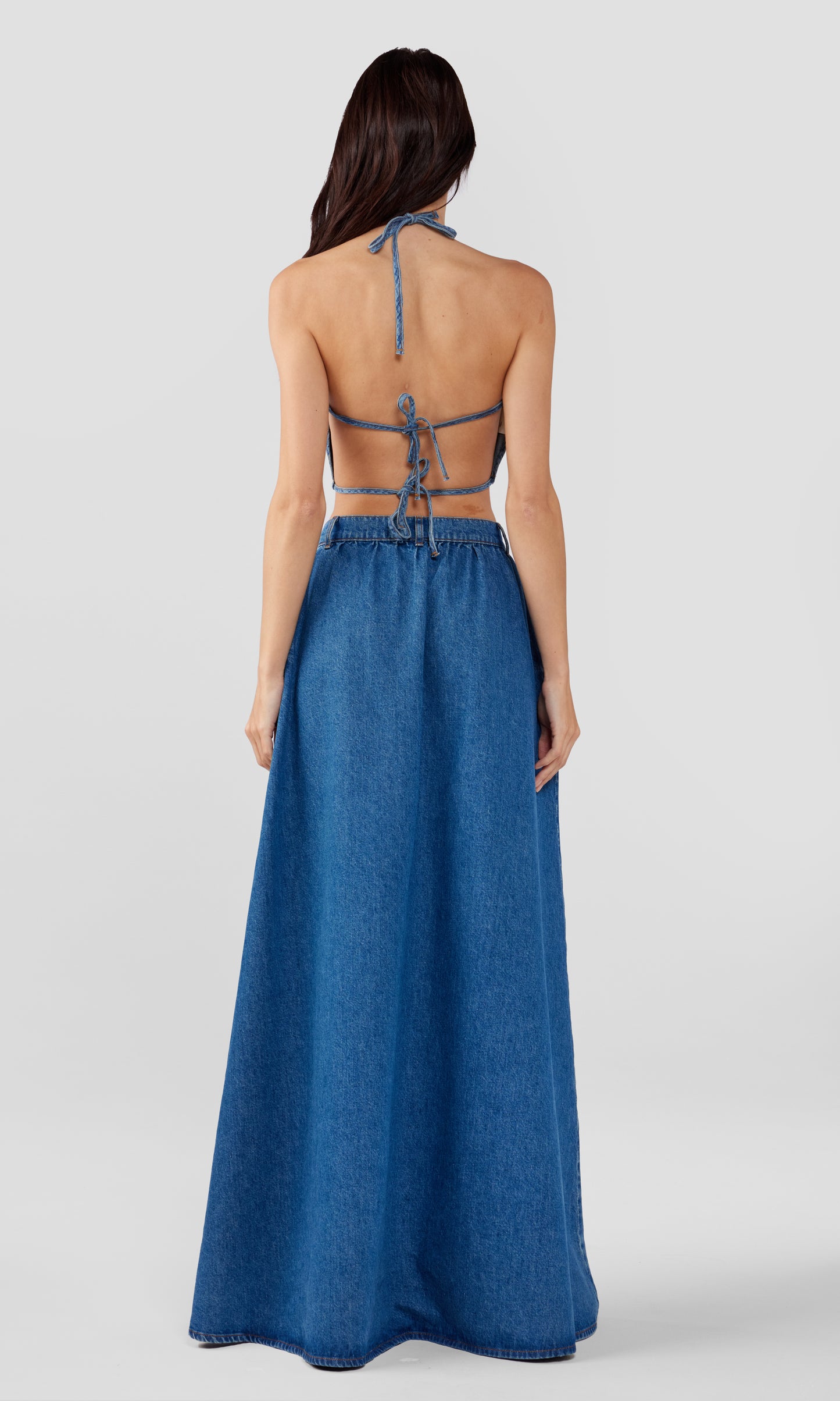 Corey Floor Length Button-Up Skirt - Yellowstone Medium Indigo