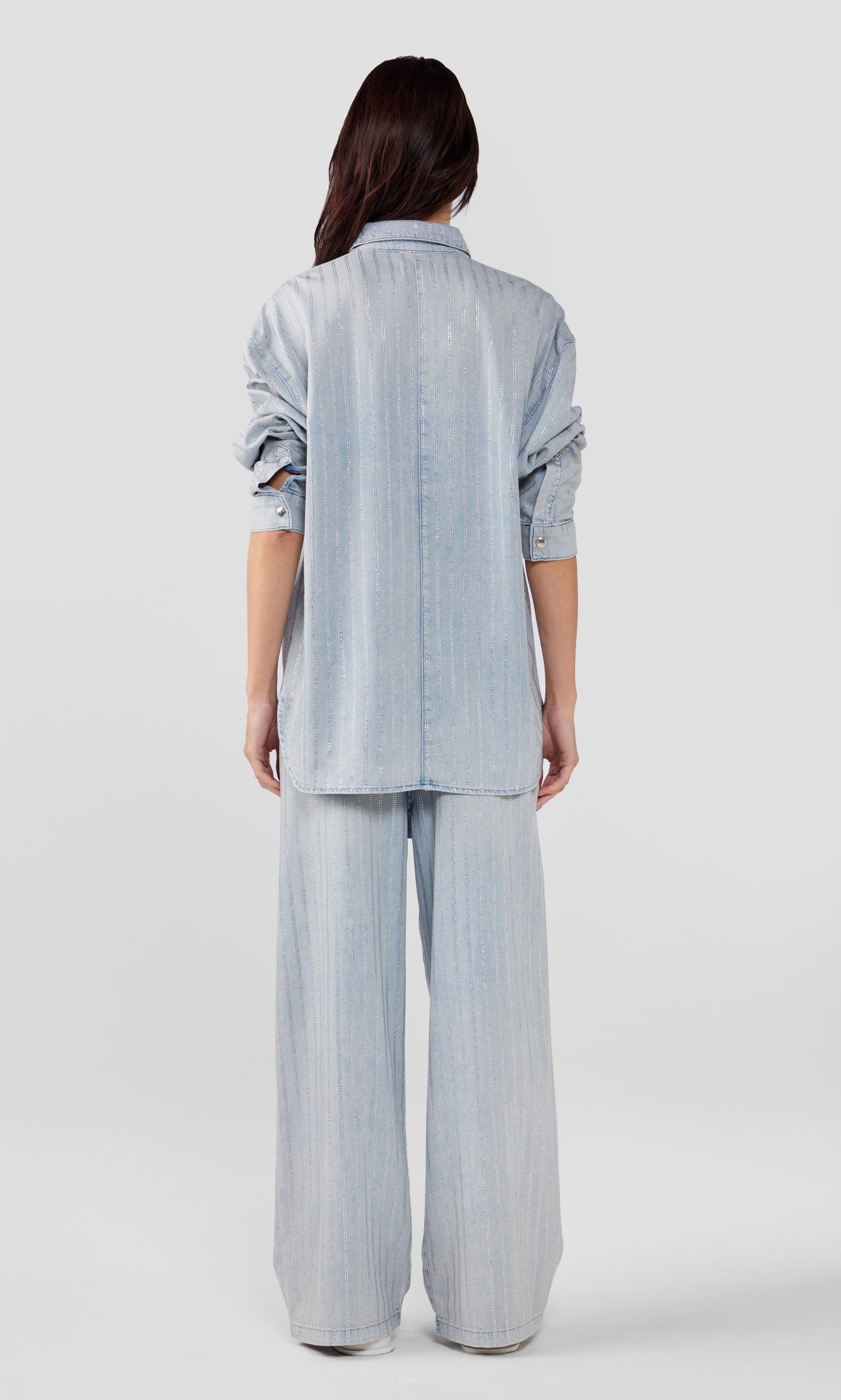 Ms. Sofiane Classic Denim Shirt - Light Indigo Crystal Pin-Stripe