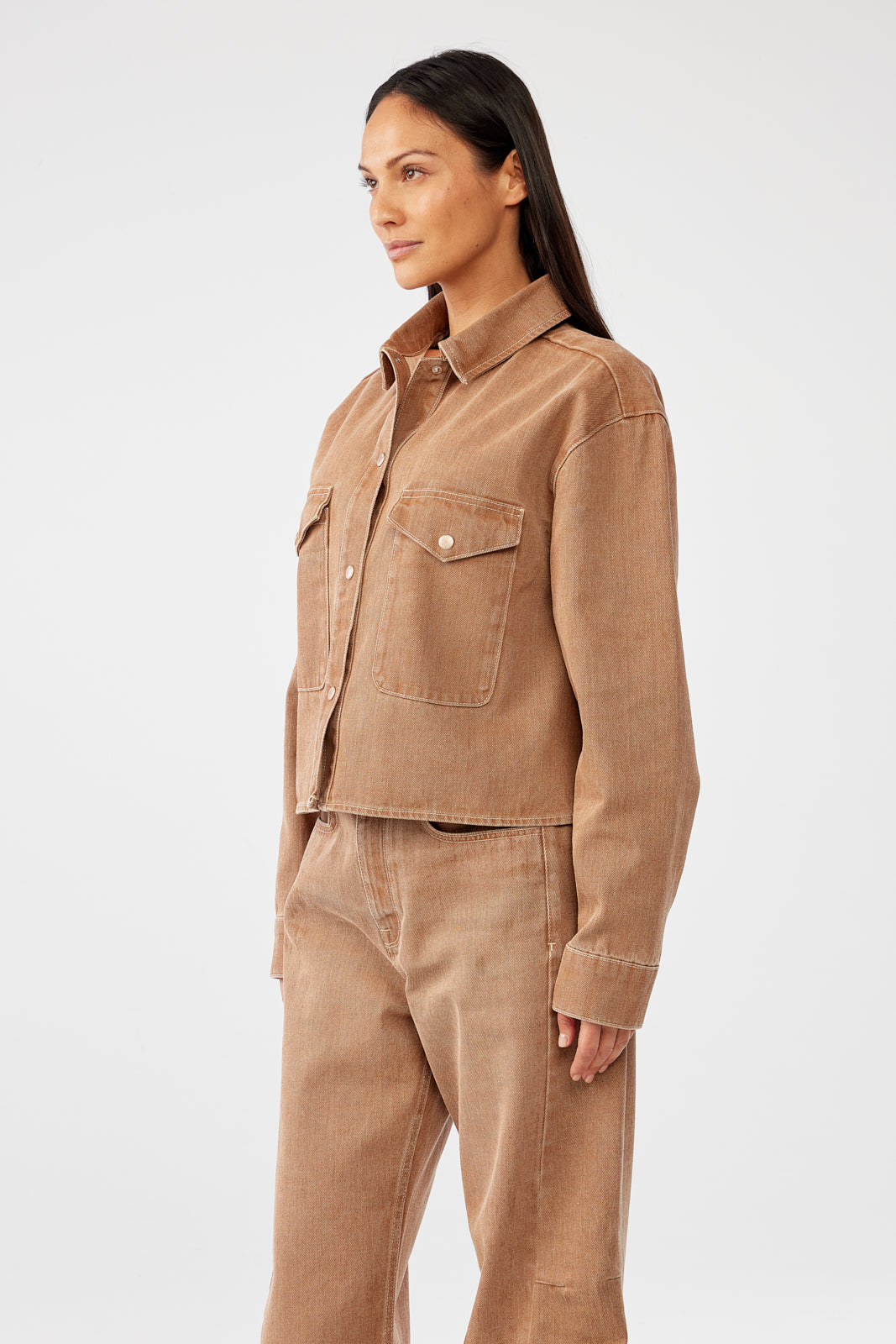 Castro Cropped Oversized Shirt - Coco brown