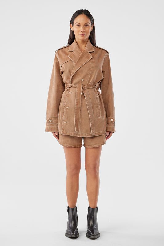 Nicola Cropped Trench Coat - Coco Brown