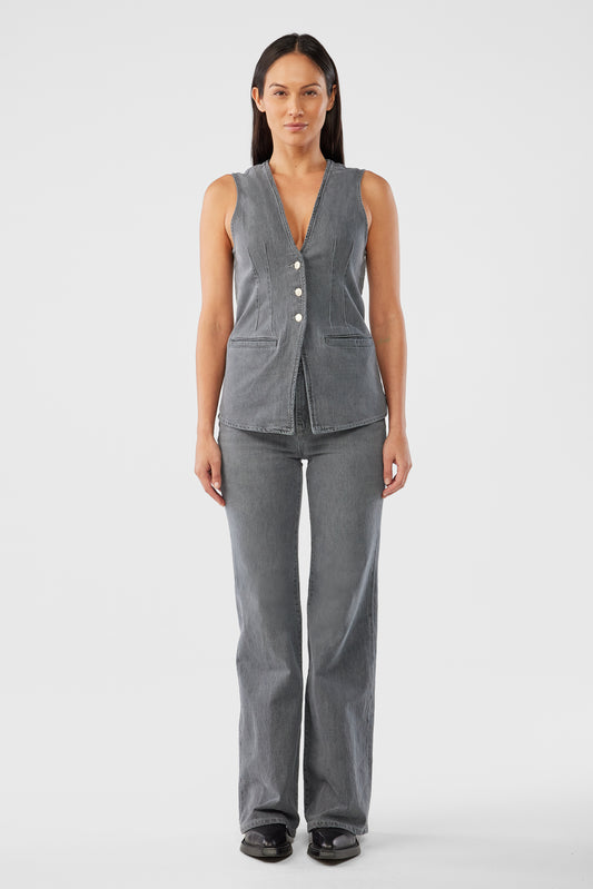 Monica Tailored Denim Vest - Tempesta Grey