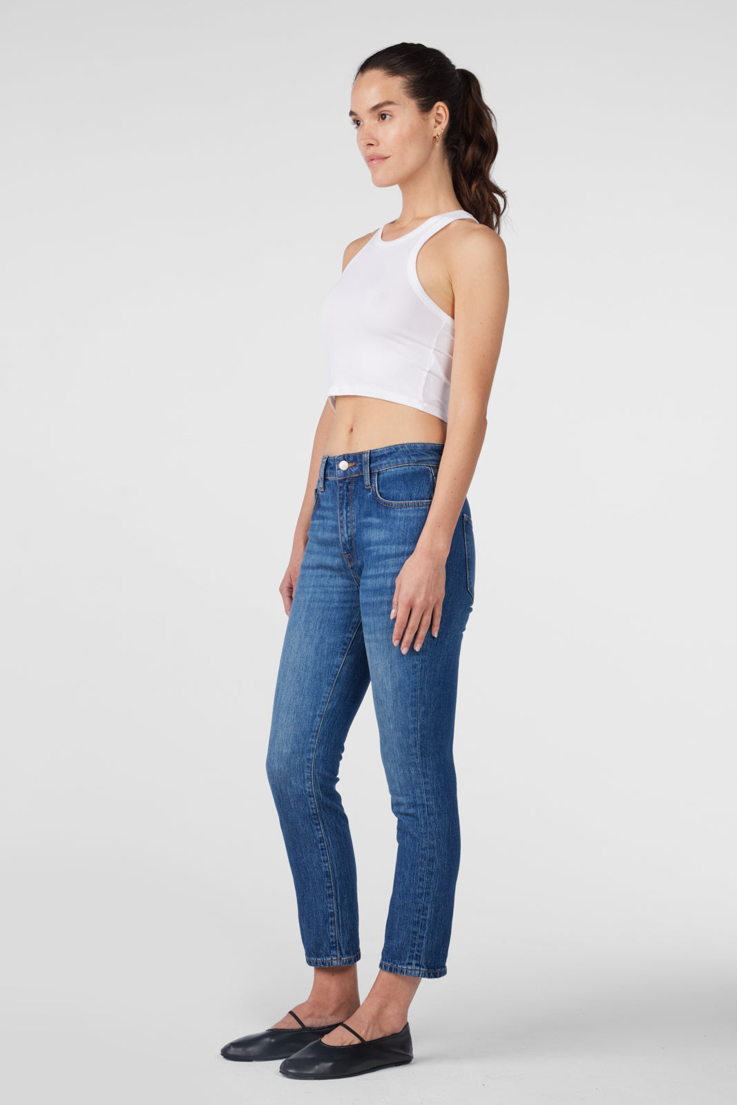 Hawn High Rise Cropped Loose Skinny - Medium Indigo