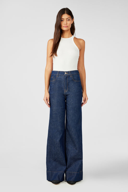 Ms. Onassis V-High Rise Wide Leg Jean - Dark Indigo