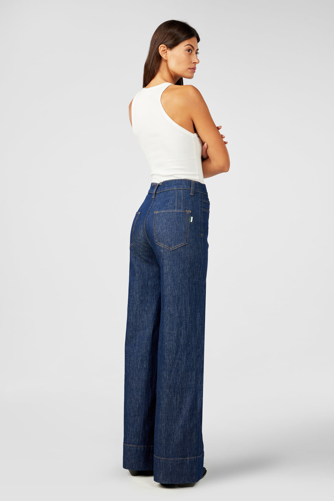 Ms. Onassis V-High Rise Wide Leg Jean - Dark Indigo