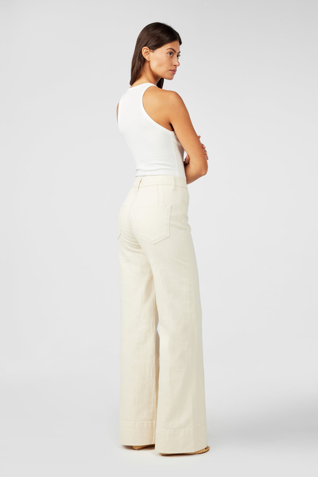 Ms. Onassis V-High Rise Wide Leg - Off White