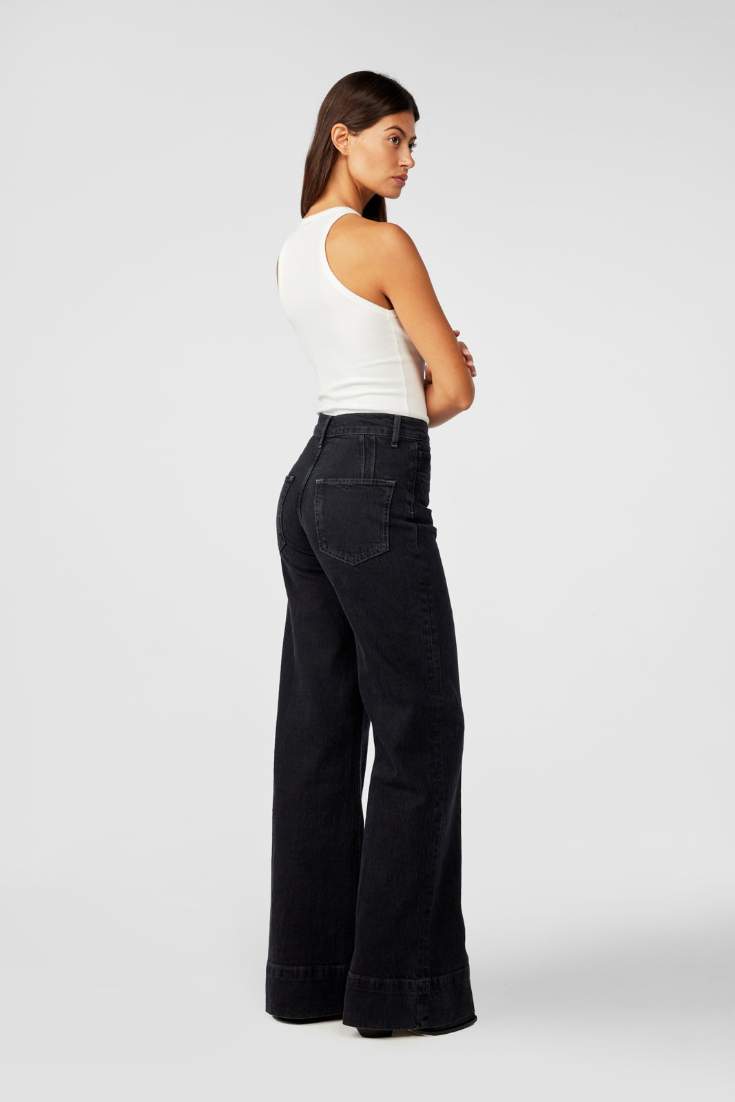 Ms. Onassis V-High Rise Wide Leg Jean - Loved Black