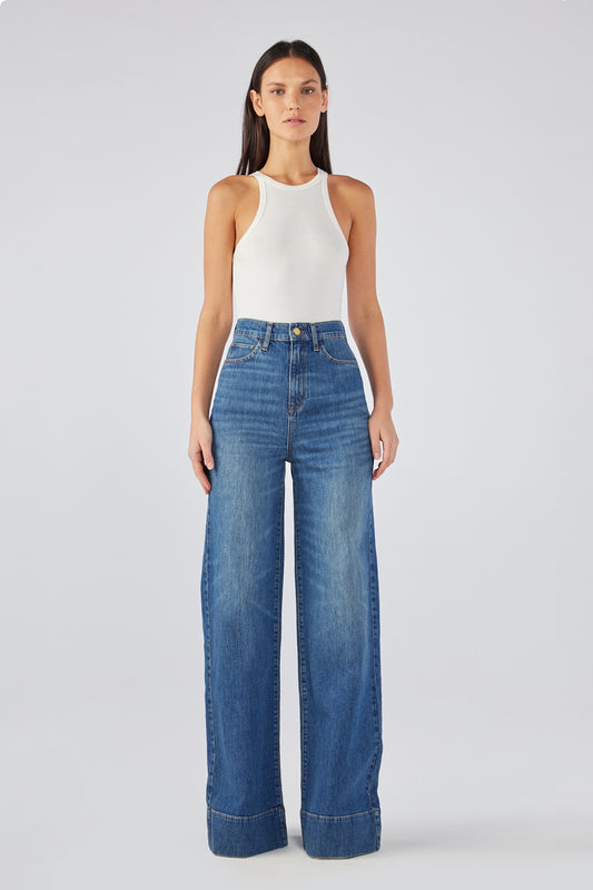 Ms. Onassis V-High Rise Wide Leg Jean - Medium Indigo